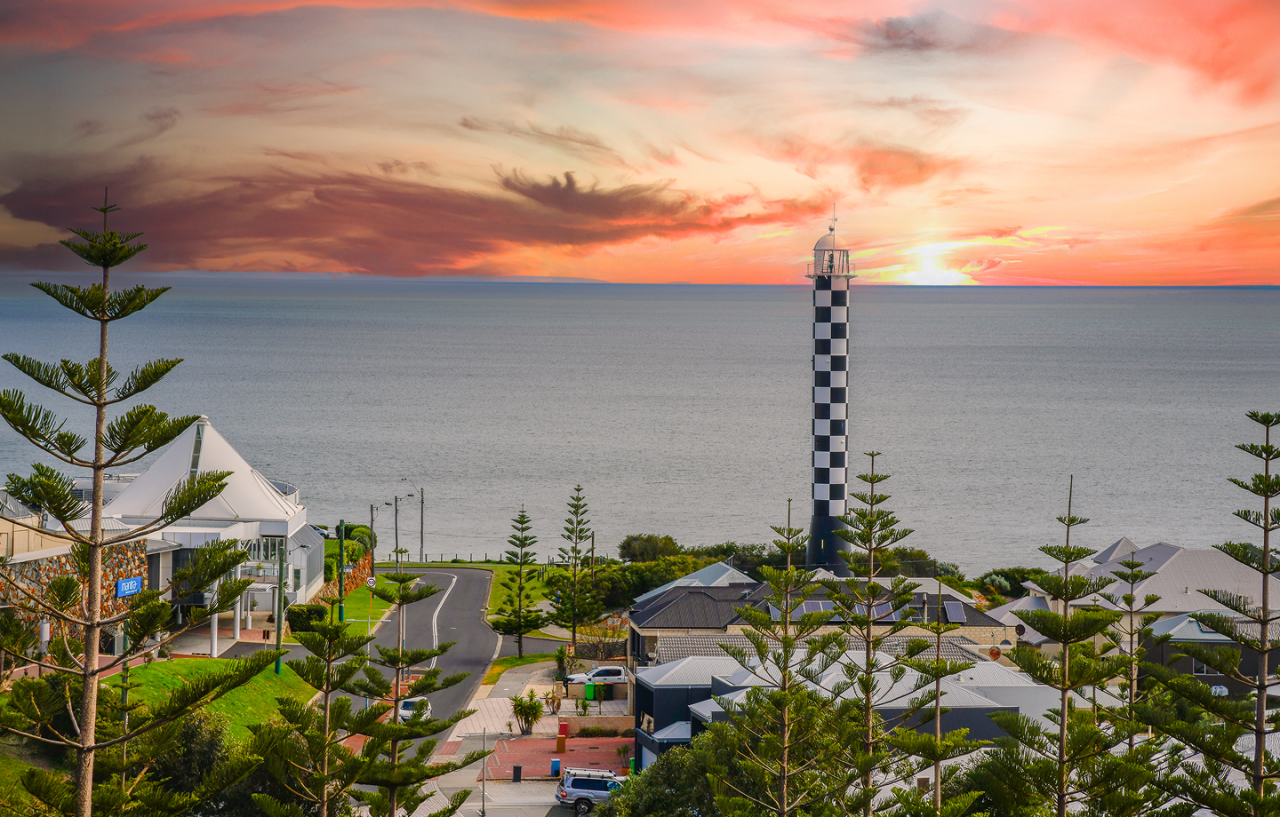 beautiful coastal view of the ocean and town